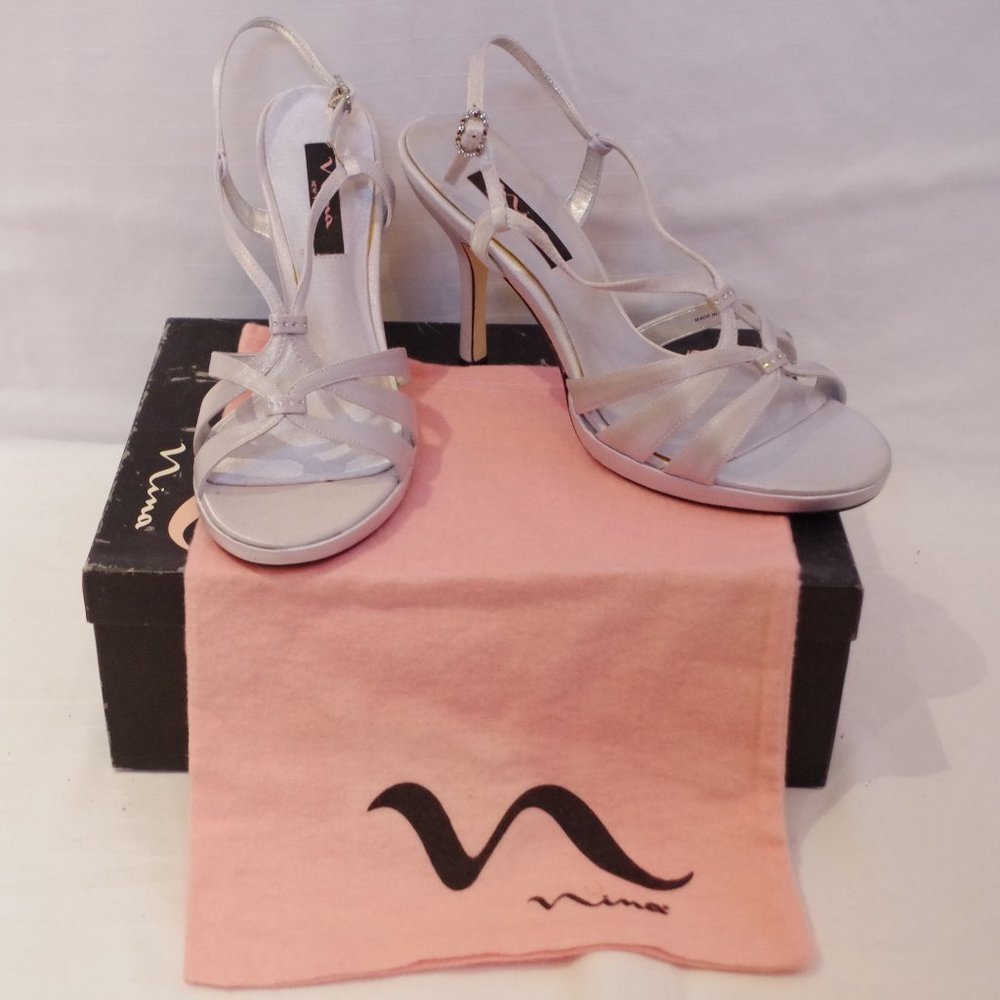 Nina "Ginnie" Silver Slingback Strappy Heeled Sandal NEW- Sz. 9.5